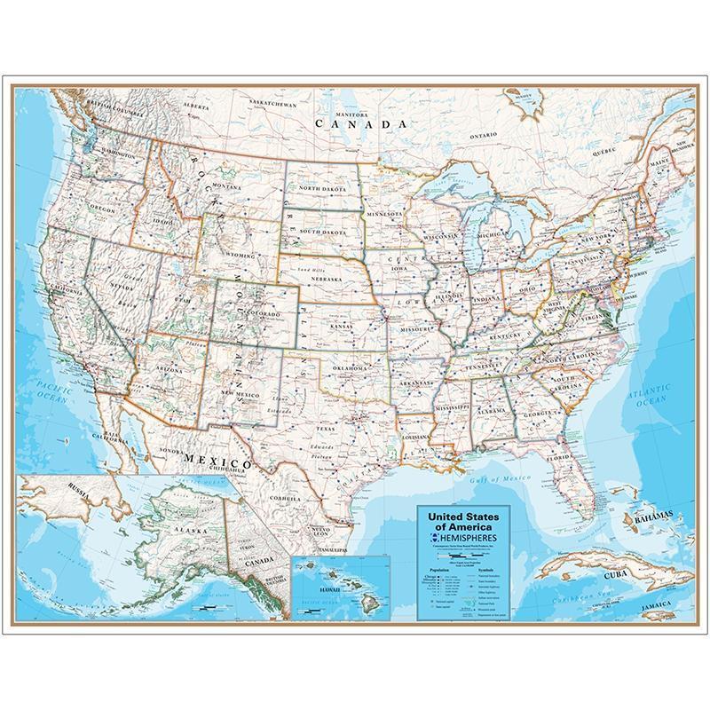 United States Wall Map Laminated 