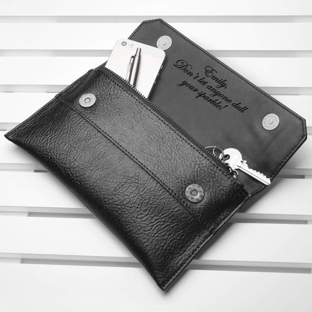 Personalized Wallets Black Leather Clutch Bag