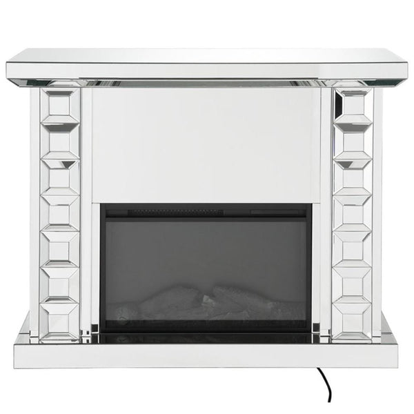 Wood And Glass Electric Fireplace With Touch Panel or Remote Controller, Silver