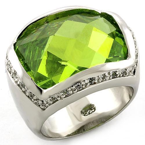 Men's Silver Band Rings LOAS817 Rhodium 925 Sterling Silver Ring in Peridot