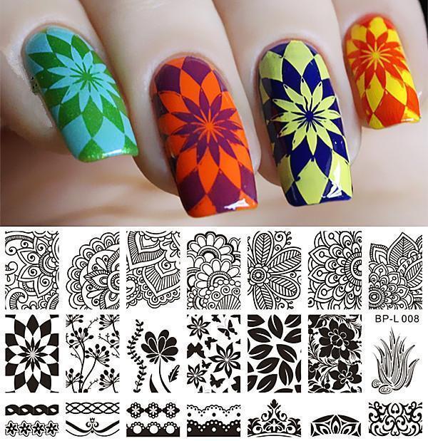 Nail Art Rectangle Stamping Template Line Flower Butterfly Manicure Im