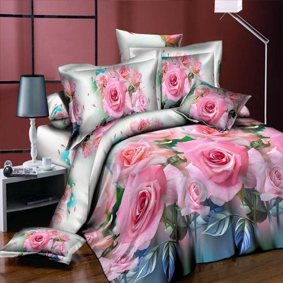 New Style White Red Flower 3d Bedding Set Of Duvet Cover Bed Sheet