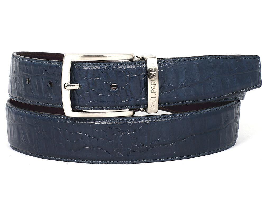 Designer Belts Crocodile Embossed Calfskin Leather Belt Hand-Painted Navy