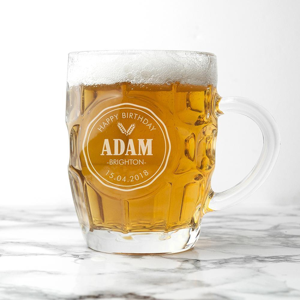 Personalised Happy Birthday Dimpled Beer Glass