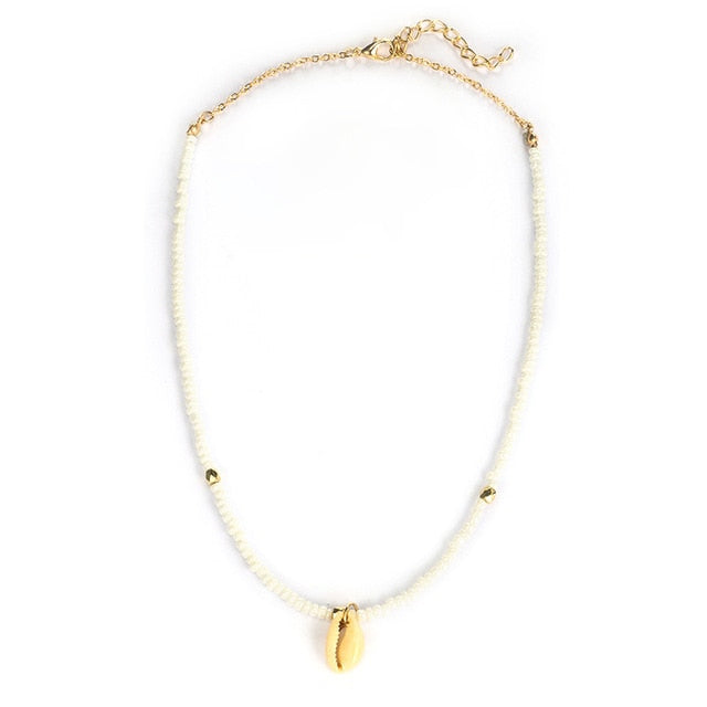 HuaTang Bohemian Green Rhinestone Shell Choker Pendant Necklace for Women Charming Bead Jewelry Beac