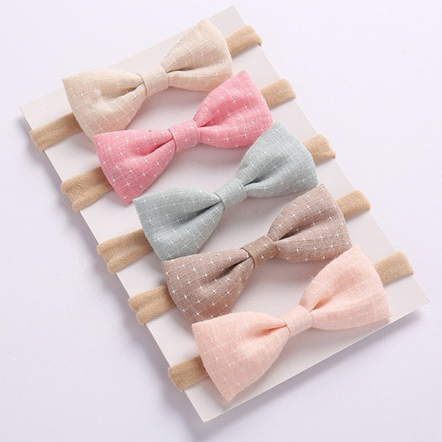 5pcs Girls Nylon Headband Hair Bows Head Band Elastic Bowknot Hairband for Children Kids Toddler Hai