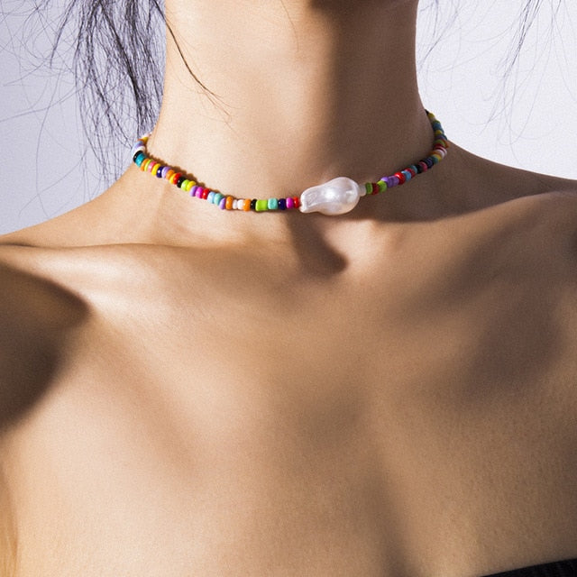 Bohemia handmade rainbow beads candy shell personality multi-layer satellite Necklace women's fa