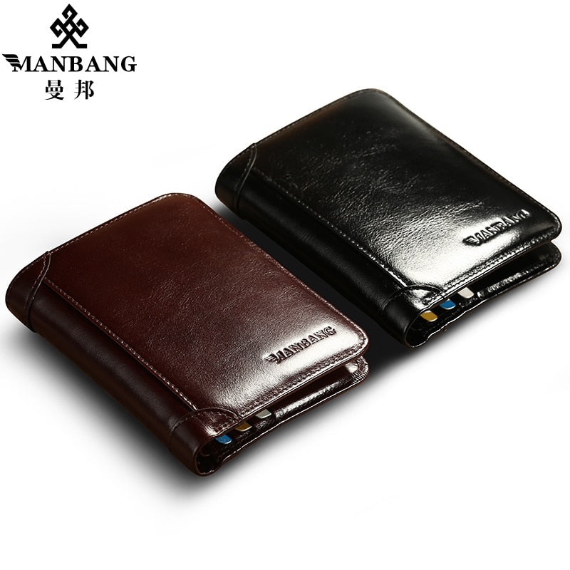 ManBang Classic Style Wallet Genuine Leather Men Wallets Short Male Purse Card Holder Wallet Men Fas