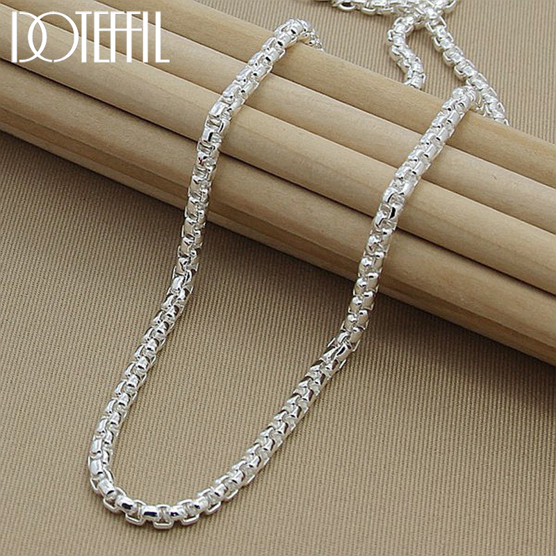 DOTEFFIL 925 Sterling Silver 5mm Round Box Chain 18/20/24 Inch Necklace For Woman Men Fashion Weddin