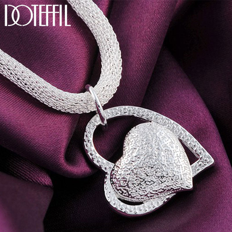 DOTEFFIL 925 Sterling Silver 18 Inch Double Heart Pendant AAA Zircon Necklace For Women Fashion Wedd