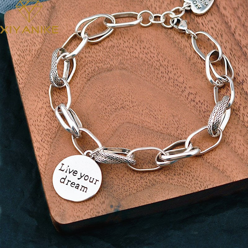XIYANIKE 925 Sterling Silver Korean Love Pendant Bracelet Retro 
