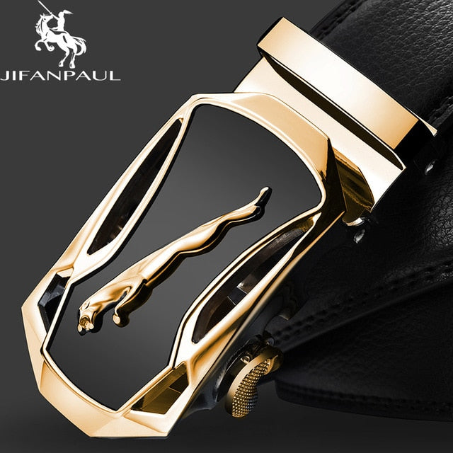 JIFANPAUL genuine leather men's simple belt fashion designer business new belt Jaguar pattern de