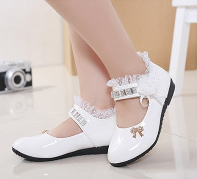 2020 New Children Elegant Princess PU Leather Sandals Kids Girls Wedding Dress Party Beaded Shoes Fo