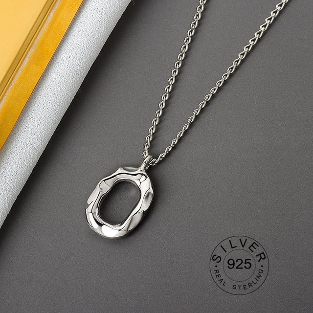 Real 925 Sterling Silver Elegant hollowout chain Geometric Pendant Necklace Fine Jewelry For Women W