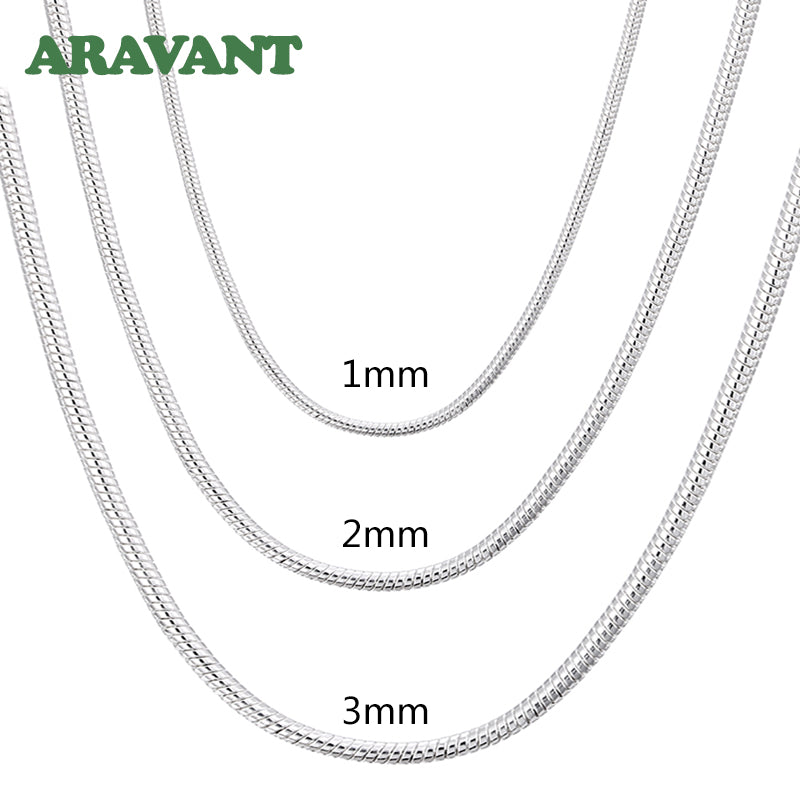 925 Silver 1MM/2MM/3MM Snake Chain Necklace For Men Women Silver Necklaces Fashion Jewelry