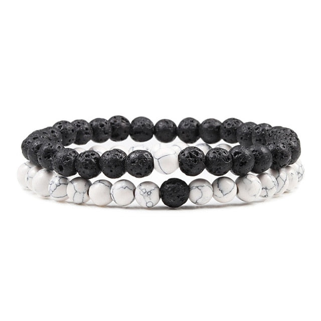 Set Bracelet Couples Distance Black White Natural Lava Stone Tiger Eye Beaded Yoga Bracelets for Men