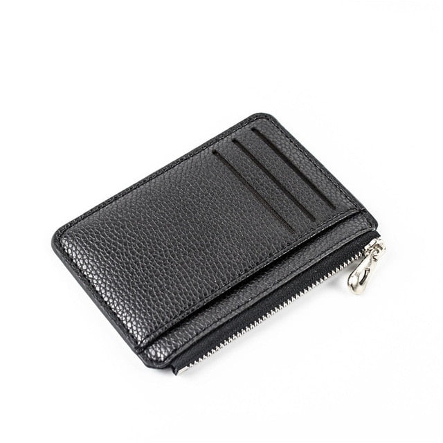 Slim Wallet Purse PU Leather Women Men Card Holder Unisex Zipper Business Card Case Credit Mini Bank