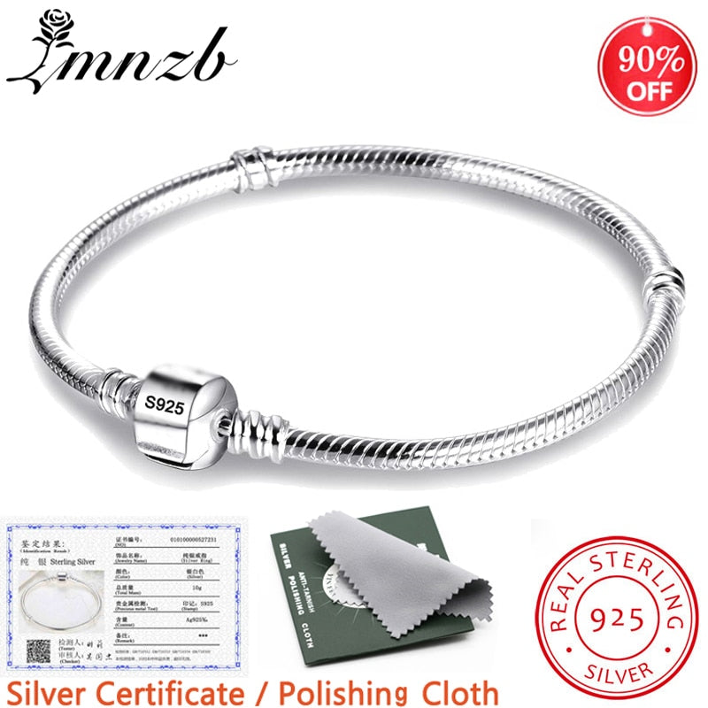 LMNZB With Certificate 100% Original 925 Sterling Silver Snake Chain DIY Charm Bracelet for Women Gi