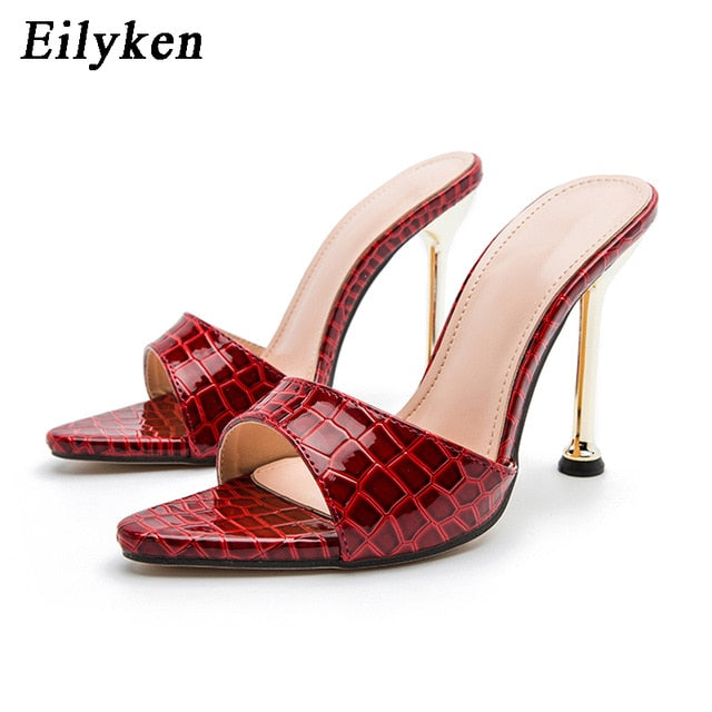 Eilyken Women slippers Snake Print Strappy Mule high heels Slipp