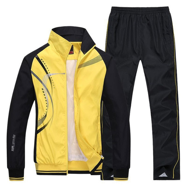 Men Sportswear New Spring Autumn Tracksuit 2 Piece Sets Sports Suit Jacket+Pant Sweatsuit Male Fashi