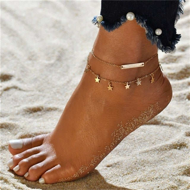 Boho Style Star Anklet Fashion Multilayer Foot Chain 2021 Fashion Handcuffs Ankle Bracelet For Women