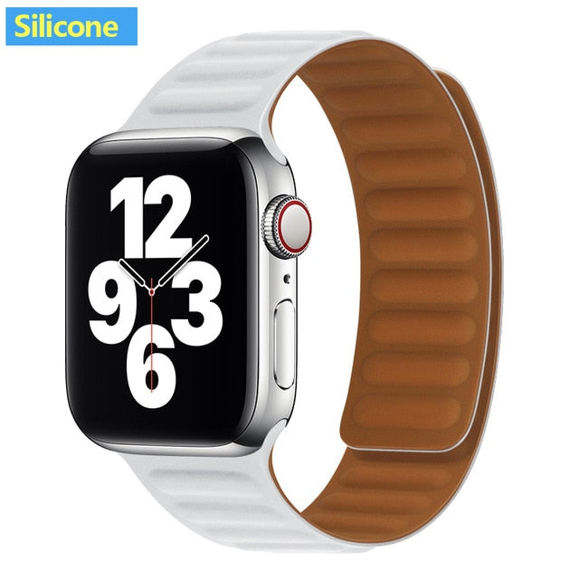 Silicone/Leather Link For Apple watch band 40mm 44mm 42mm 38mm 42 mm 1:1 Magnetic Loop bracelet iWat