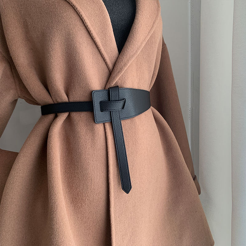 Designer belts for women high quality knot soft pu leather long cummerbunds wide coat ceinture femme