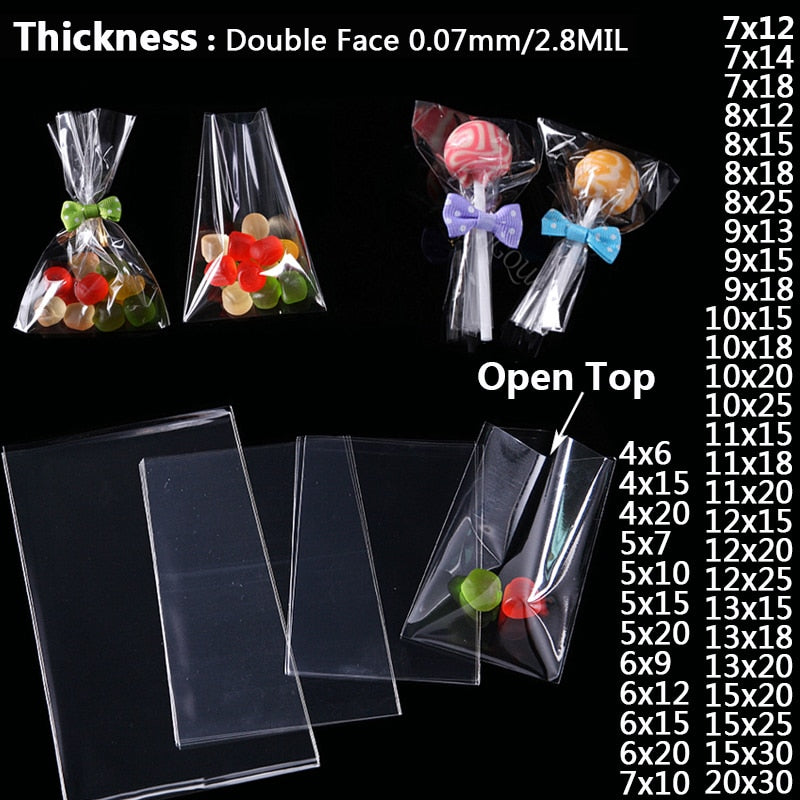 Transparent Flat Open Top Candy Bag OPP Plastic Cellophane Bag Lollipop Packing Cookies Packaging We