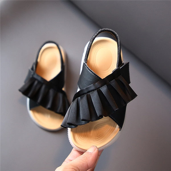 2021 New Summer Children's Sandals Leather Ruffles Toddler Kids Shoes Cute Baby Shoes Soft Fashi