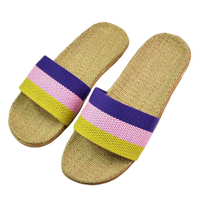 Natural linen slippers summer home indoor sandals men's women's unisex spring and autumn cou