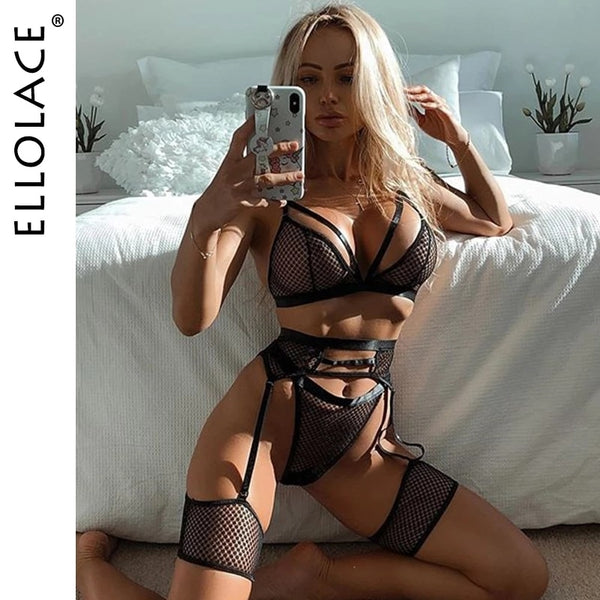 Ellolace Lingerie Womens Underwear Set Mesh Lace Transparent Bra Sexy photo photo