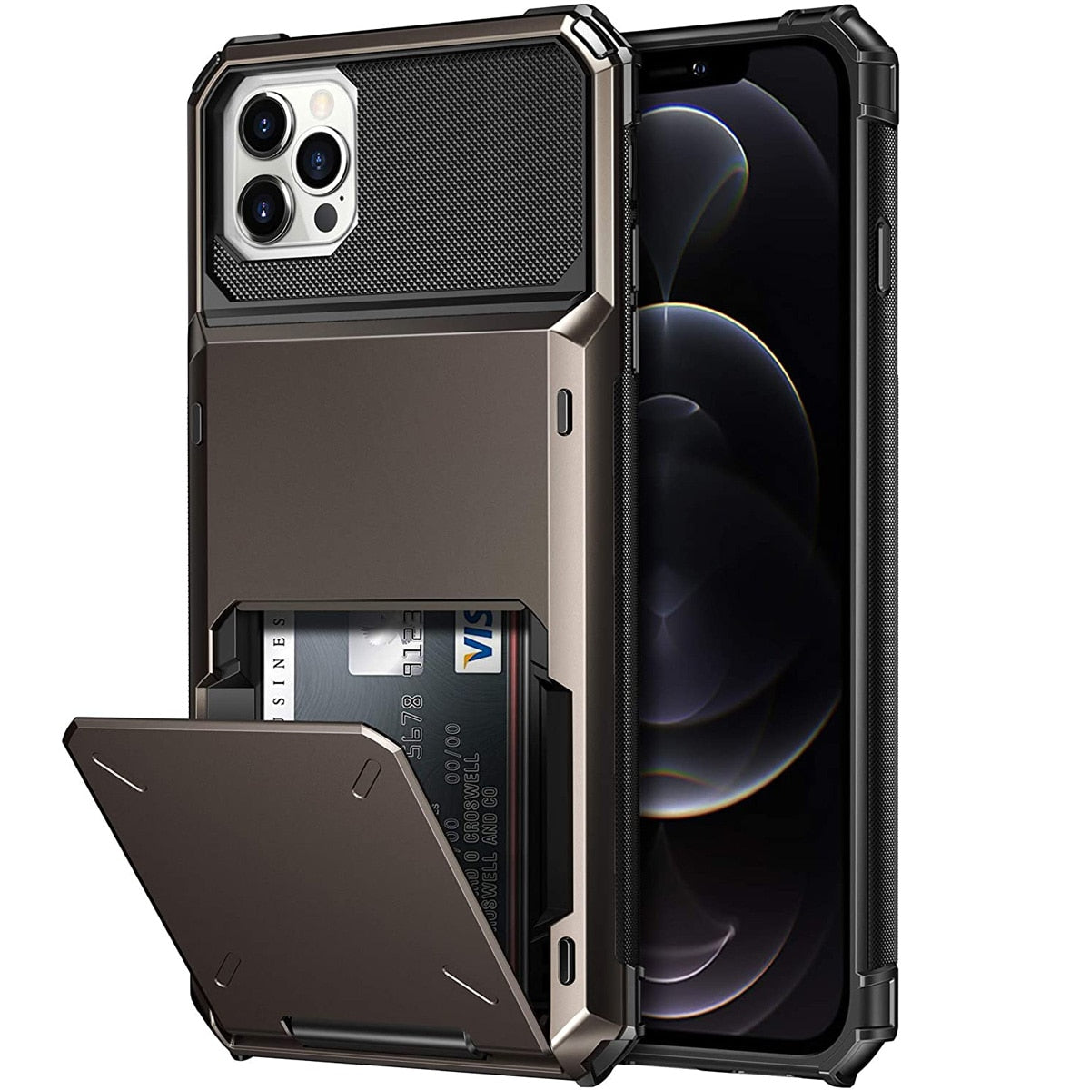 Card Slots Wallet Case For iPhone 13 11 12 Pro Max Mini 7 8 Plus X XS Max XR SE 2020 Cover Slide Arm