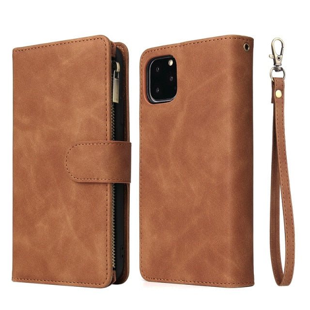 Multi Card Slots Case for iPhone 13 12 11 Pro Max Wallet Case Zipper Flip Leather Cover For iPhone 6