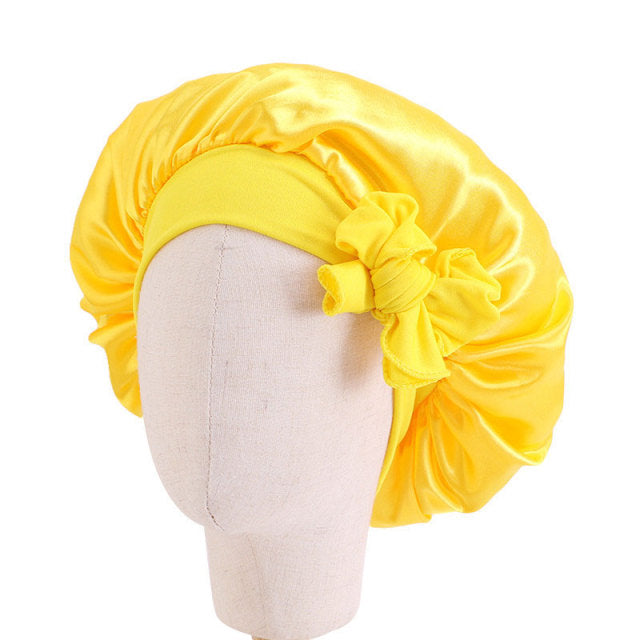 Baby Silky Satin Bonnet Sleep Cap Children Girl Night Turban Children Solid Headwear Cute Headwrap H