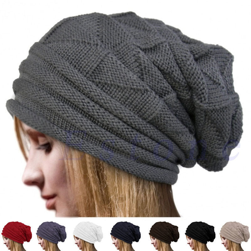 Unisex Men Women Knit Baggy Beanie Oversize Winter Hat Ski Slouchy Cap Skull Winter Wool Warm Cap Be