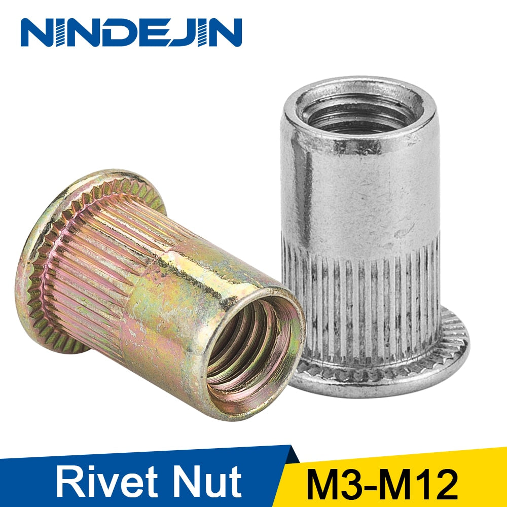 NINDEJIN 4-60pcs flat head rivet nut stainless steel m3 m4 m5 m6 m8 m10 m12 rivnut zinc plated cap r