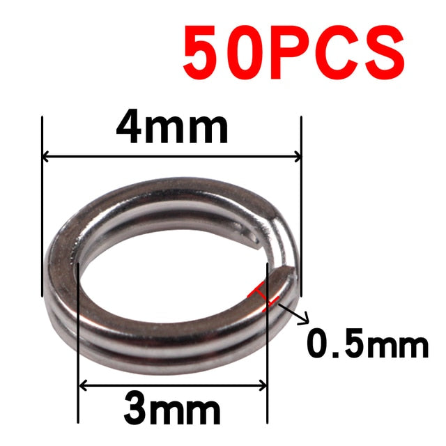 50pcs/lot Stainless Steel Split Ring Diameter from 4mm to 12mm Heavy Duty Fishing Double Ring Connec