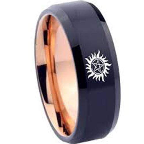 Black Tungsten Rings Pink Rose Black Tungsten Carbide  Supernatural Ring