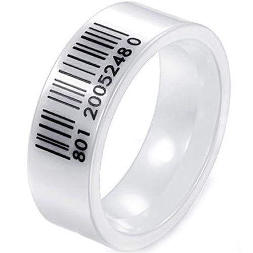 Ceramic Rings White Ceramic Pipe Cut Flat Barcode Ring