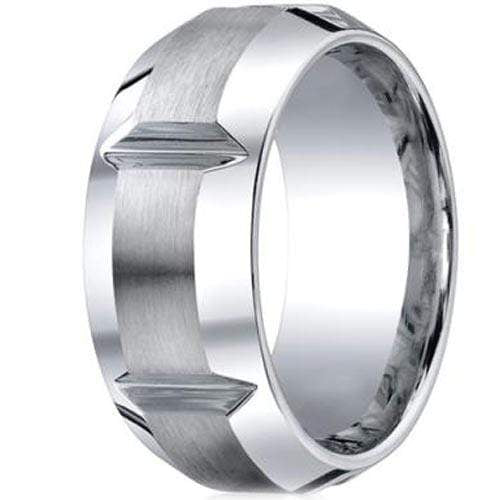 Men's Platinum Wedding Rings Platinum White Tungsten Carbide Horizontal Grooves Ring