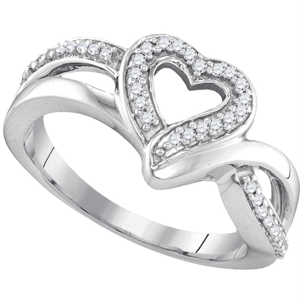 Sterling Silver Women's Round Diamond Heart Frame Cluster Ring 1/8 Cttw - FREE Shipping (US/CAN)