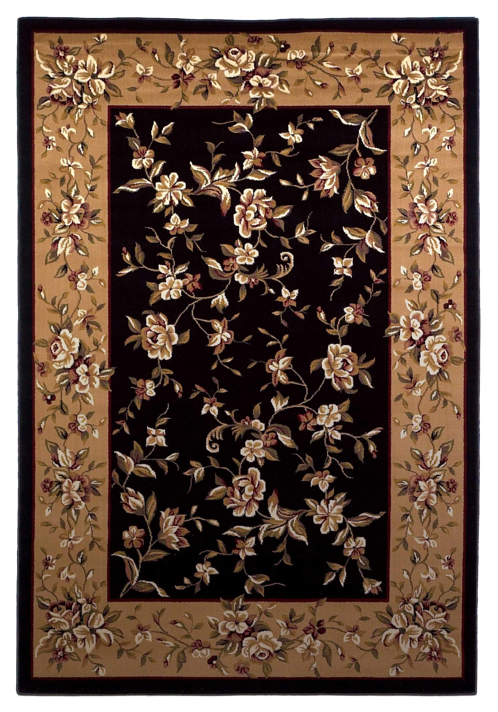 Black Area Rugs - 7'7" x 10'10" Polypropylene Black/Beige Area Rug