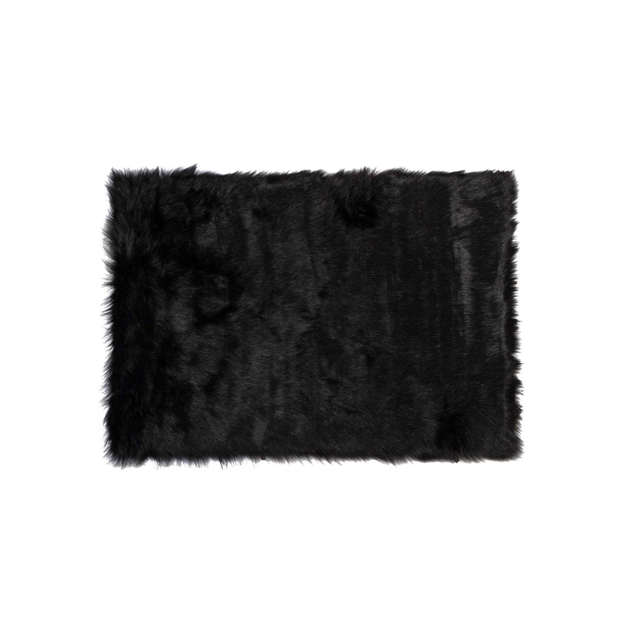 Black Rug - 3" x 5" Black Rectangular Faux Fur - Area Rug