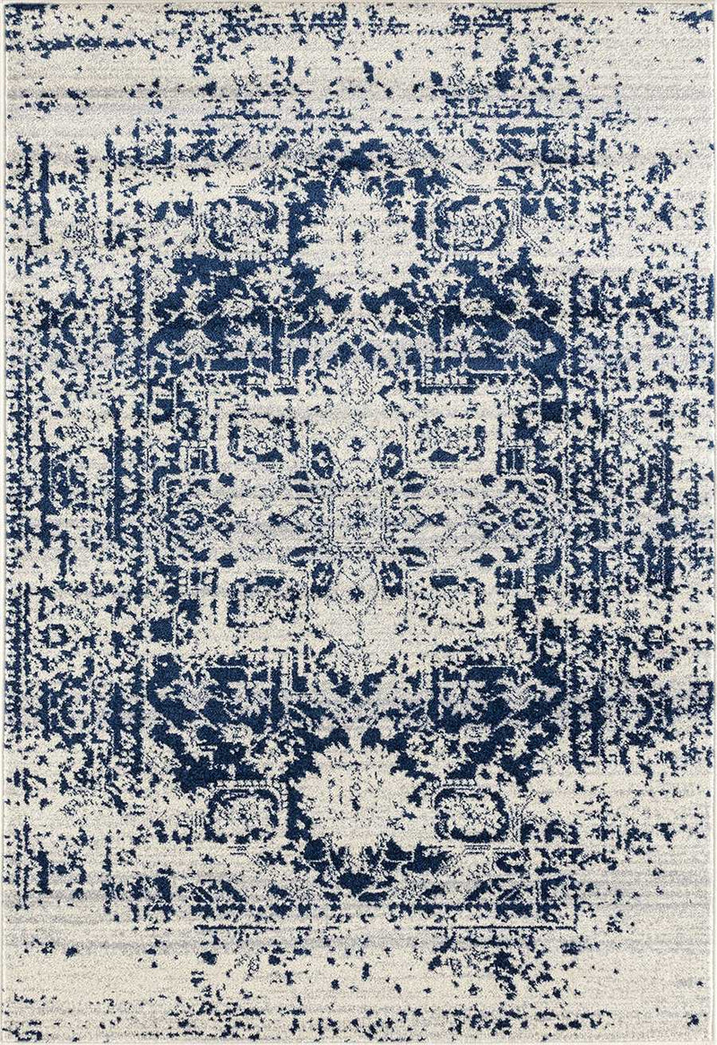 Rugs Large Area Rugs 94" x 126" x 0.35" Midnight Blue Olefin/Frieze Oversize Rug 6406 HomeRoots