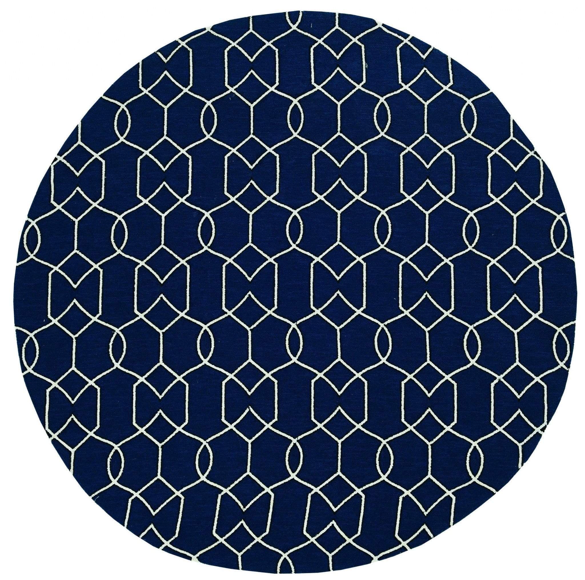 Navy Rug - 7' Round UV-treated Polypropylene Navy Area Rug