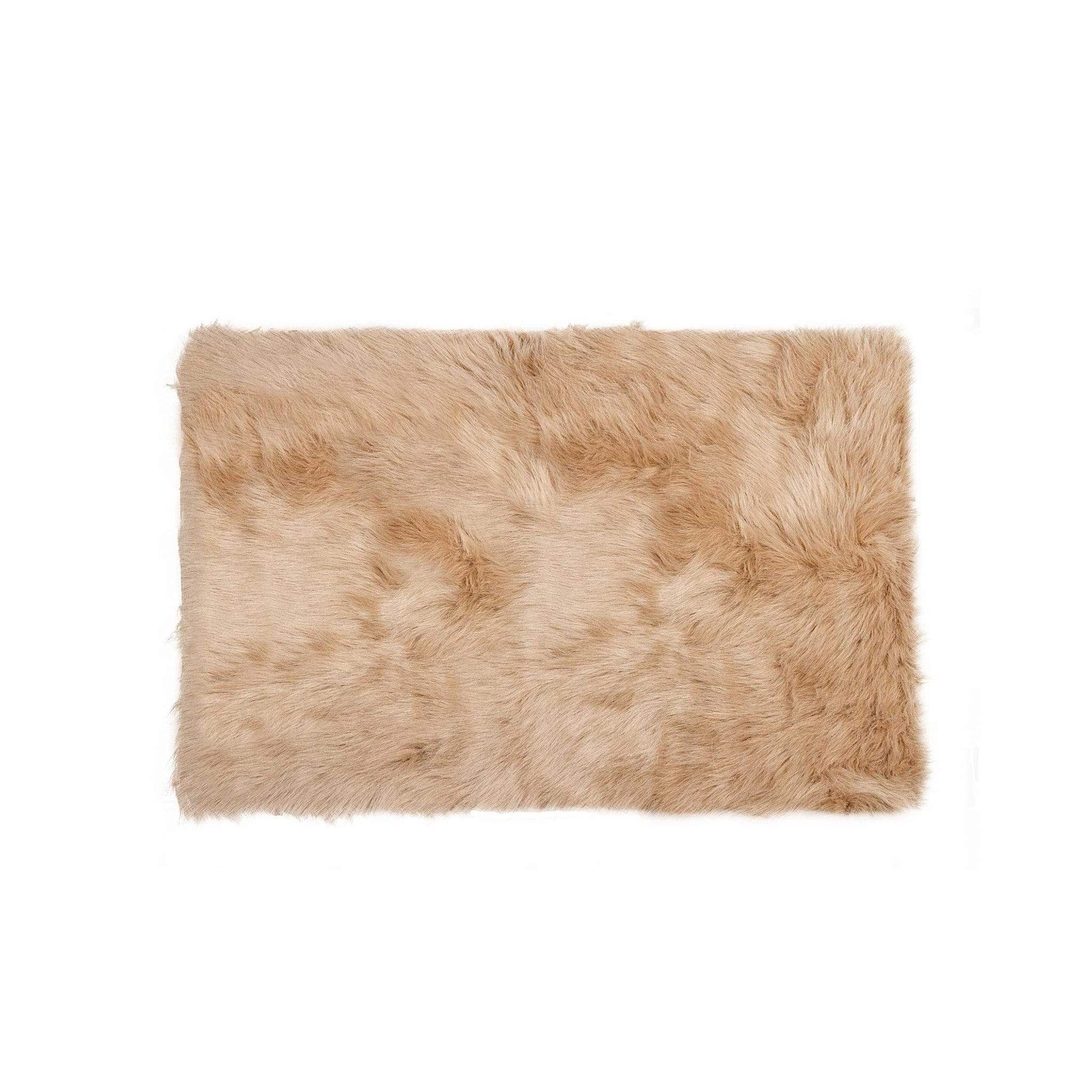 Tan Rug - 3" x 5" Tan Rectangular Faux Fur - Area Rug