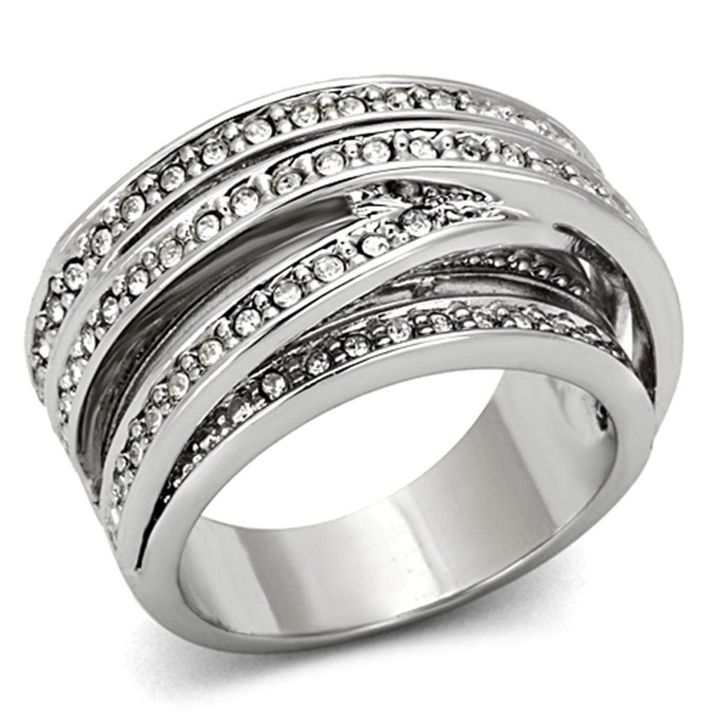 Cool Rings LO2995 Rhodium Brass Ring with Top Grade Crystal