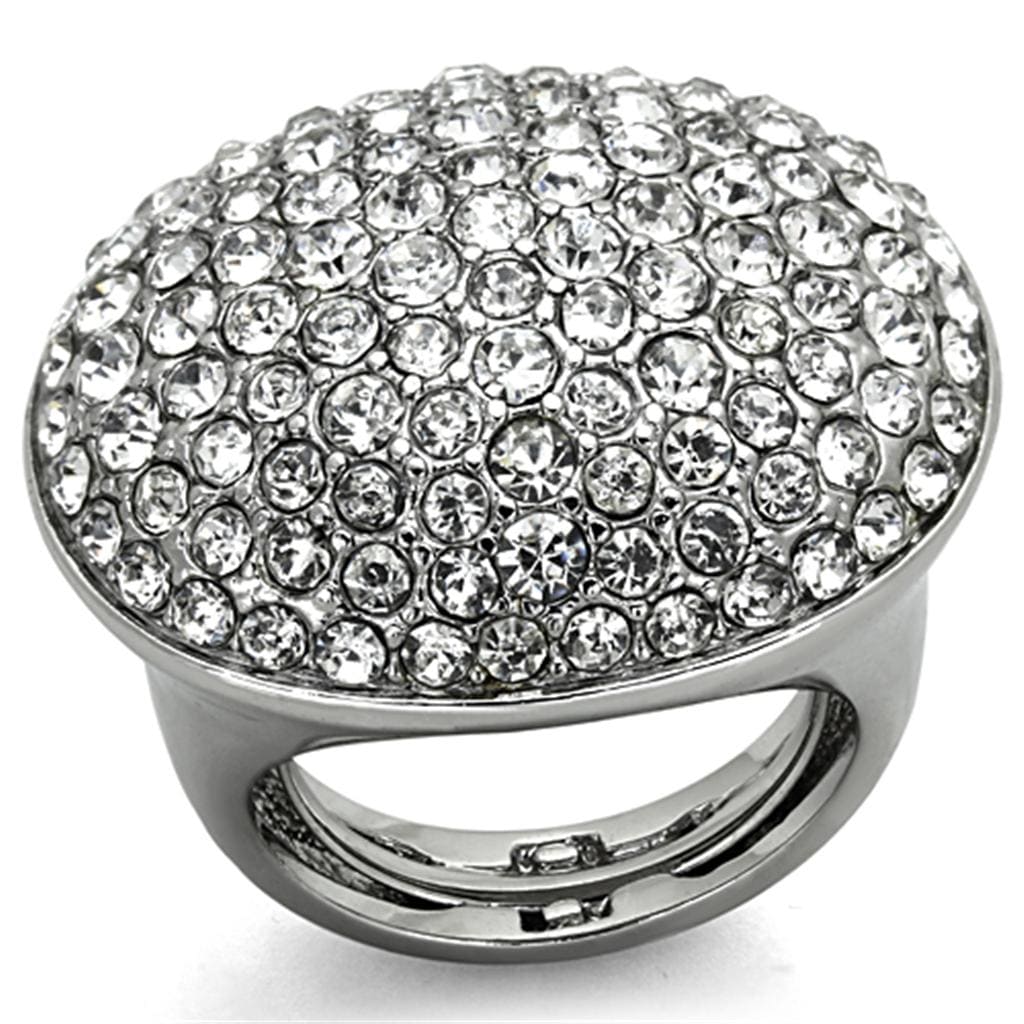 Cool Rings LO3149 Rhodium Brass Ring with Top Grade Crystal