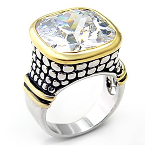 Cute Rings 7X047 Reverse Two-Tone Brass Ring with AAA Grade CZ