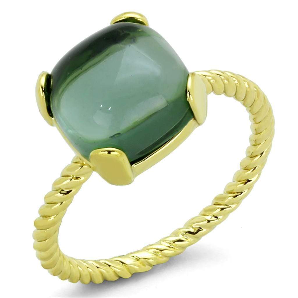 Gold Band Ring LO3546 Gold Brass Ring with Synthetic in Emerald